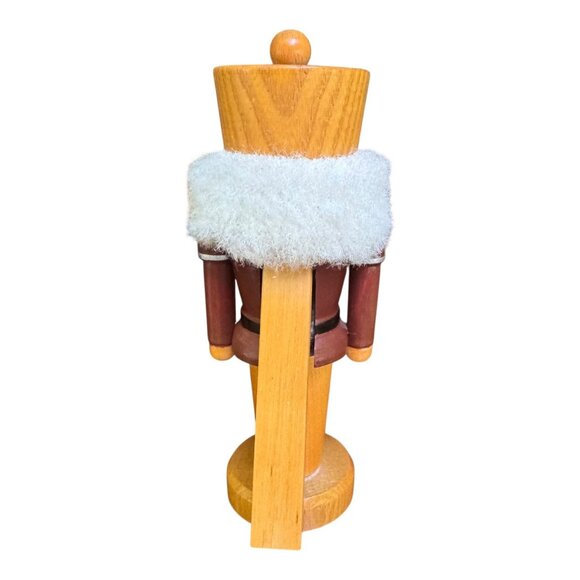 Vtg Erzgebirge Wooden Nutcracker White Fur Accent Brown Uniform Germany 7.5 in - Picture 3 of 7